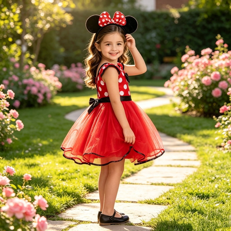 Jurebecia Girls Red Polka Dot Tutu Dress with Bow Headband, Baby Toddler Party Costume for Birthday & Cosplay (110 cm)