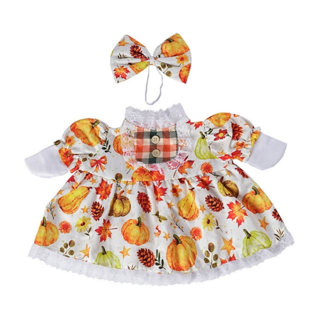 Thanksgiving Harvest Outfit for 23" Porch Goose, Goose Fall Theme Dress in White&Orange with Headwear Fall Harvest Decor for 23" Goose Outdoor Patio Yard Lawn Decoration