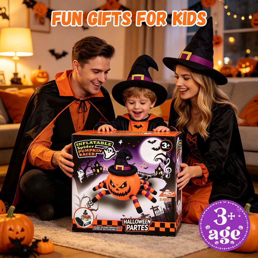 Firstness 2.6ft Remote Control Halloween Inflatable with Music Lights,Pumpkin Spider Car Blow ups Rc Car,Indoor Outdoor Decorations