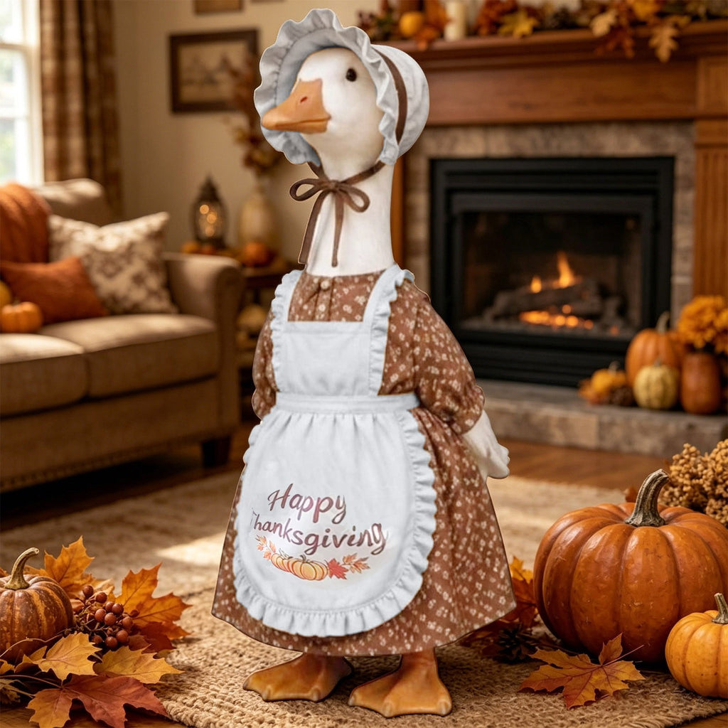 Thanksgiving Harvest Outfit for 23" Porch Goose, Goose Fall Theme Dress in White&Orange with Headwear Fall Harvest Decor for 23" Goose Outdoor Patio Yard Lawn Decoration