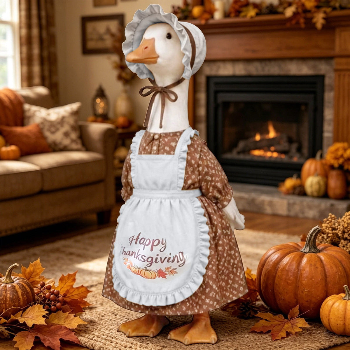 Thanksgiving Harvest Outfit for 23" Porch Goose, Goose Fall Theme Dress in White&Orange with Headwear Fall Harvest Decor for 23" Goose Outdoor Patio Yard Lawn Decoration