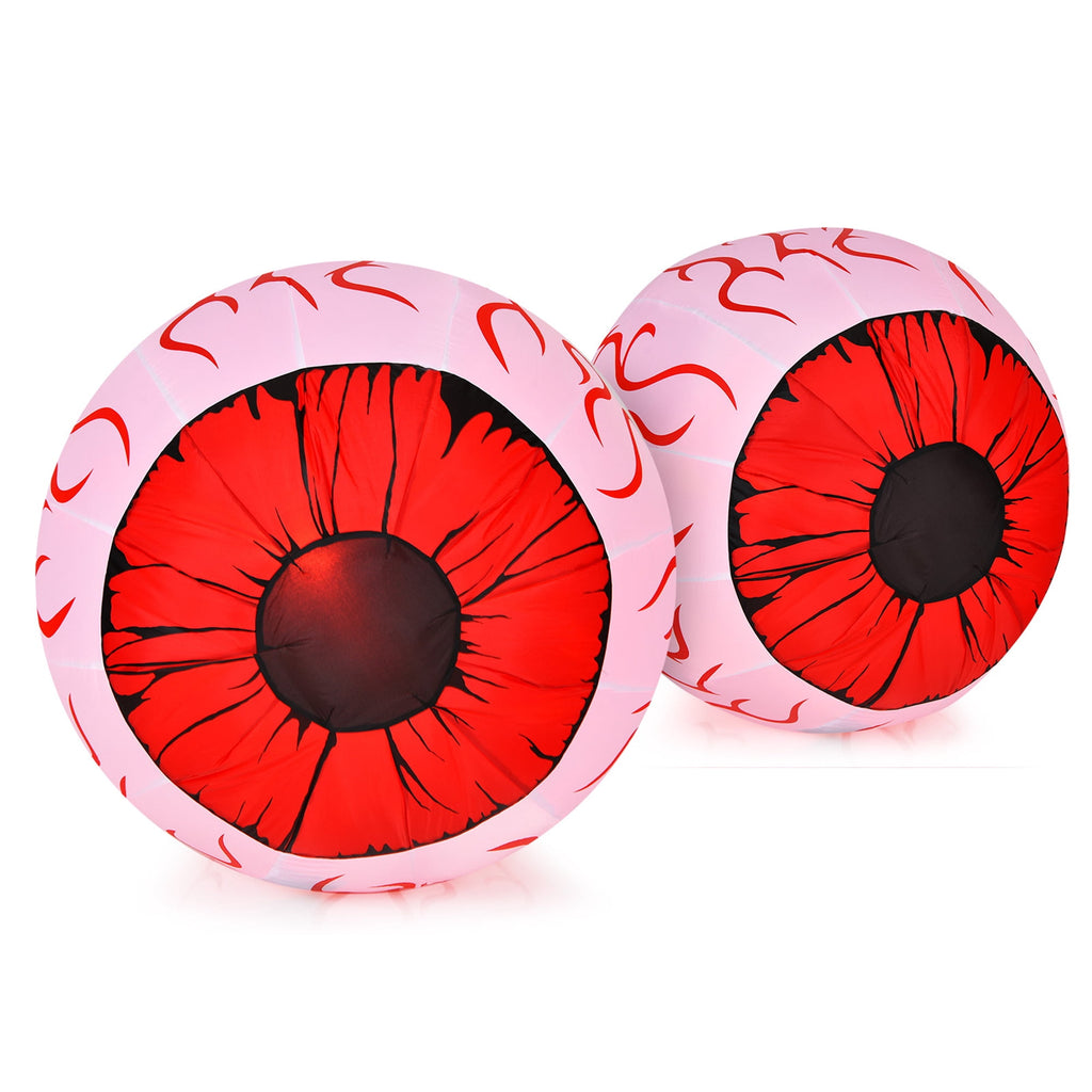Gymax 2-Pack Inflatable Halloween Eyeballs 3ft Yard Decoration w/ Built-in LED Lights