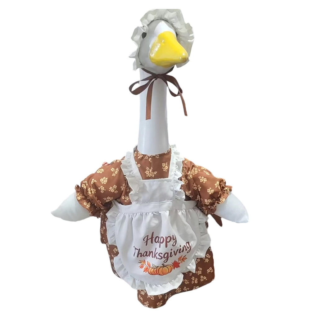 Thanksgiving Harvest Outfit for 23" Porch Goose, Goose Fall Theme Dress in White&Orange with Headwear Fall Harvest Decor for 23" Goose Outdoor Patio Yard Lawn Decoration