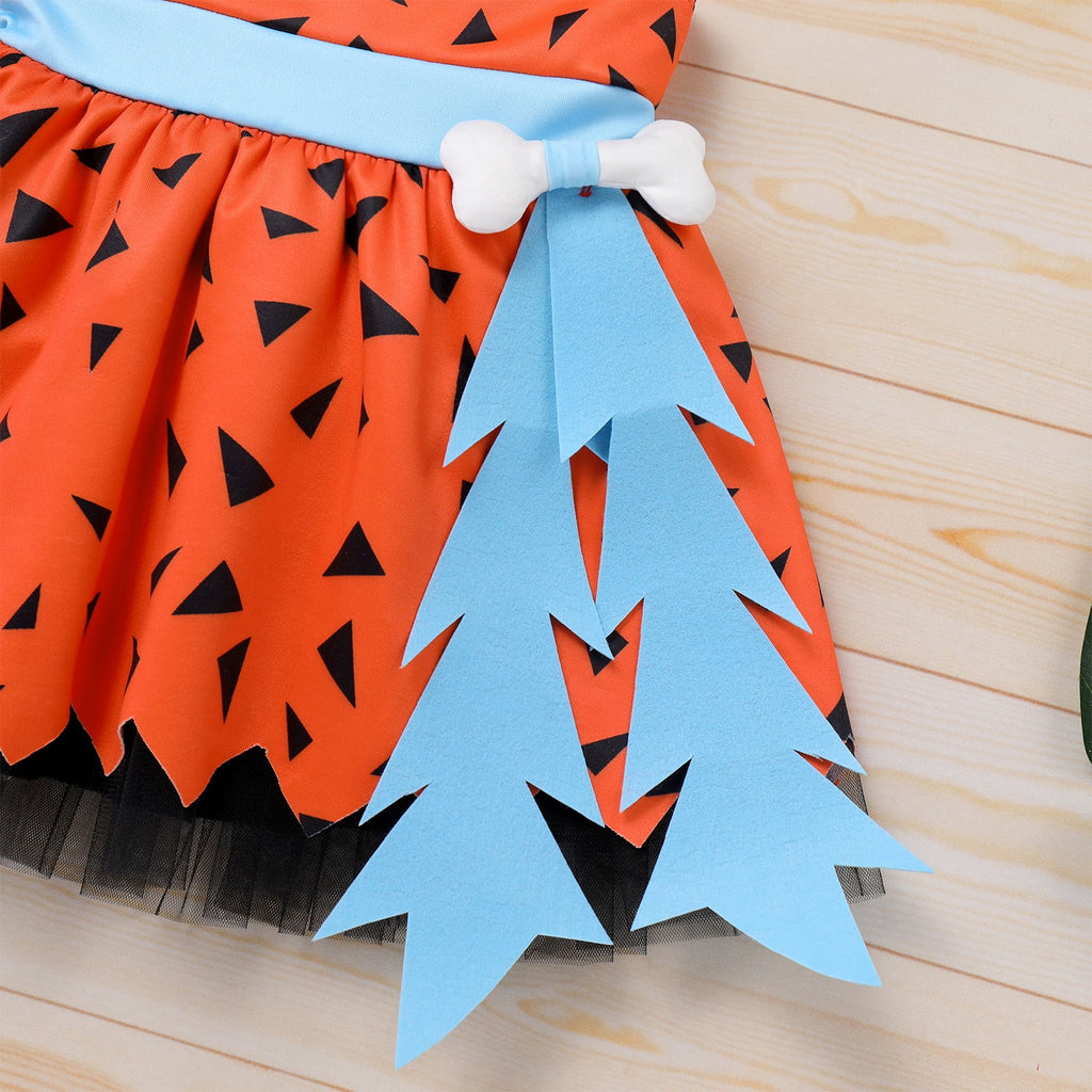 Kids Baby Bam Bam Costume Flintstone Costume Caveman Cavegirl Historical Stone Age Themed Birthday Outfit for Girls Boys Halloween Cosplay Dress Up Photo Shoot 2-3 Years Girl - Orange