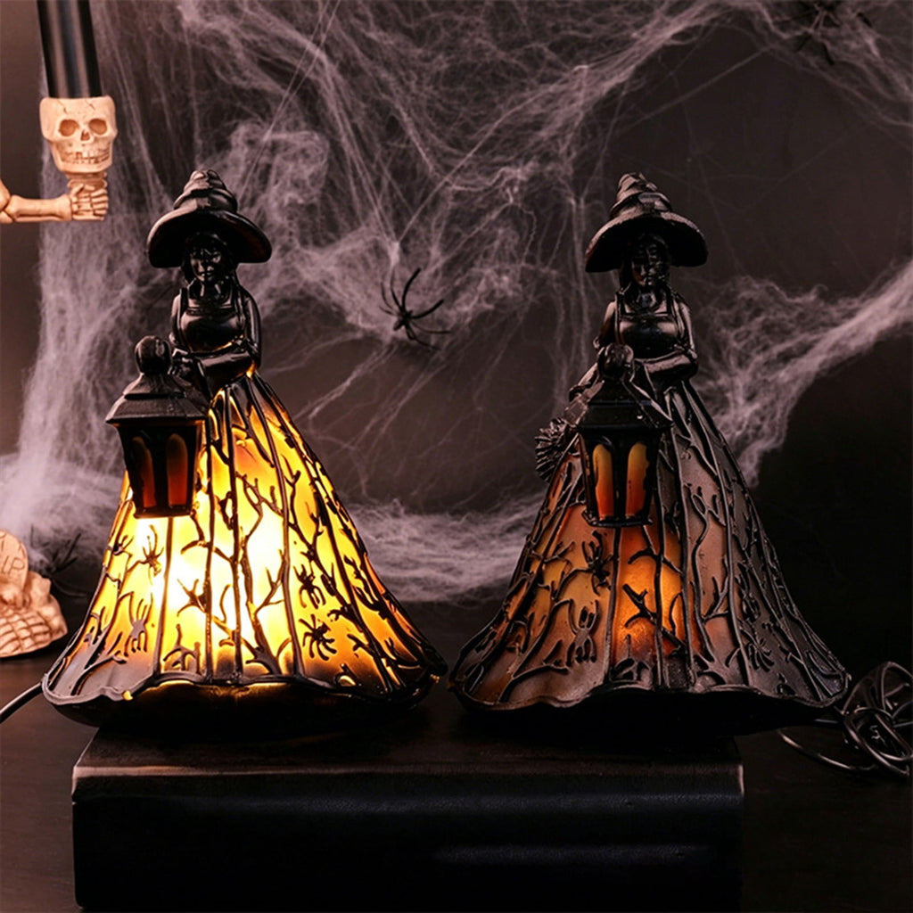 Halloween Witch Lamp,Stained Gothic Witch Hat Led Lamp for Stained Glass Inspired, Spooky Decorative Standing Night Light,Unique Halloween Party Lighting Decorations Door for Indoor