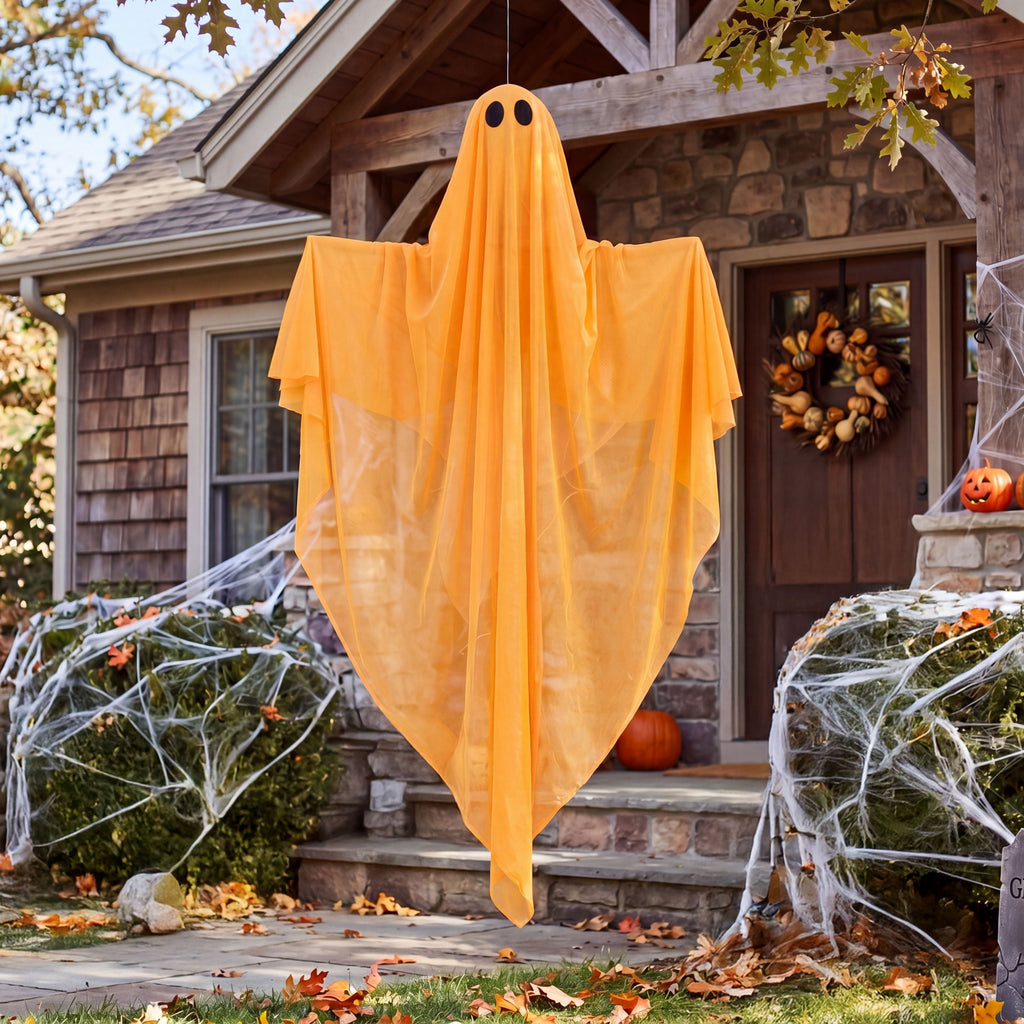Joyfy 47inch Halloween Decorations Outdoor Hanging Ghost,Light up White Ghosts with Spooky Warm White LED Light,Halloween Outdoor Yard Porch Decorations,Haunted House Decorations