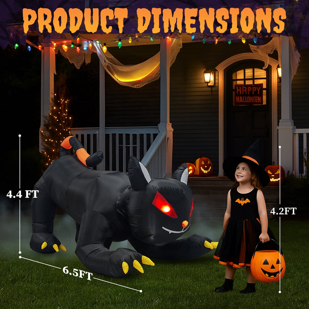 UBesGoo 6.5' Halloween Black Cat Inflatable Moving Head, Halloween Decorations Blow Up Yard Decor Built-in LEDs for Holiday Party