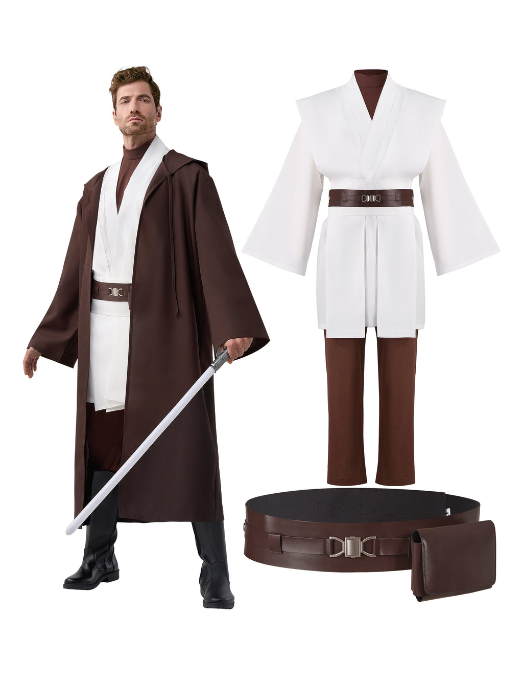 Joyfy Men's Priest Costume Black Priest Father Robe Stole for Halloween Party Dress up Cosplay