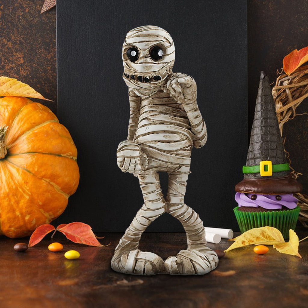 Holloyiver Halloween Mummy Statues, Scary Prop Mummy Stands and Walks Figurines, Realistic Mummy Halloween Decorations Indoor Resin Witch Table Decor