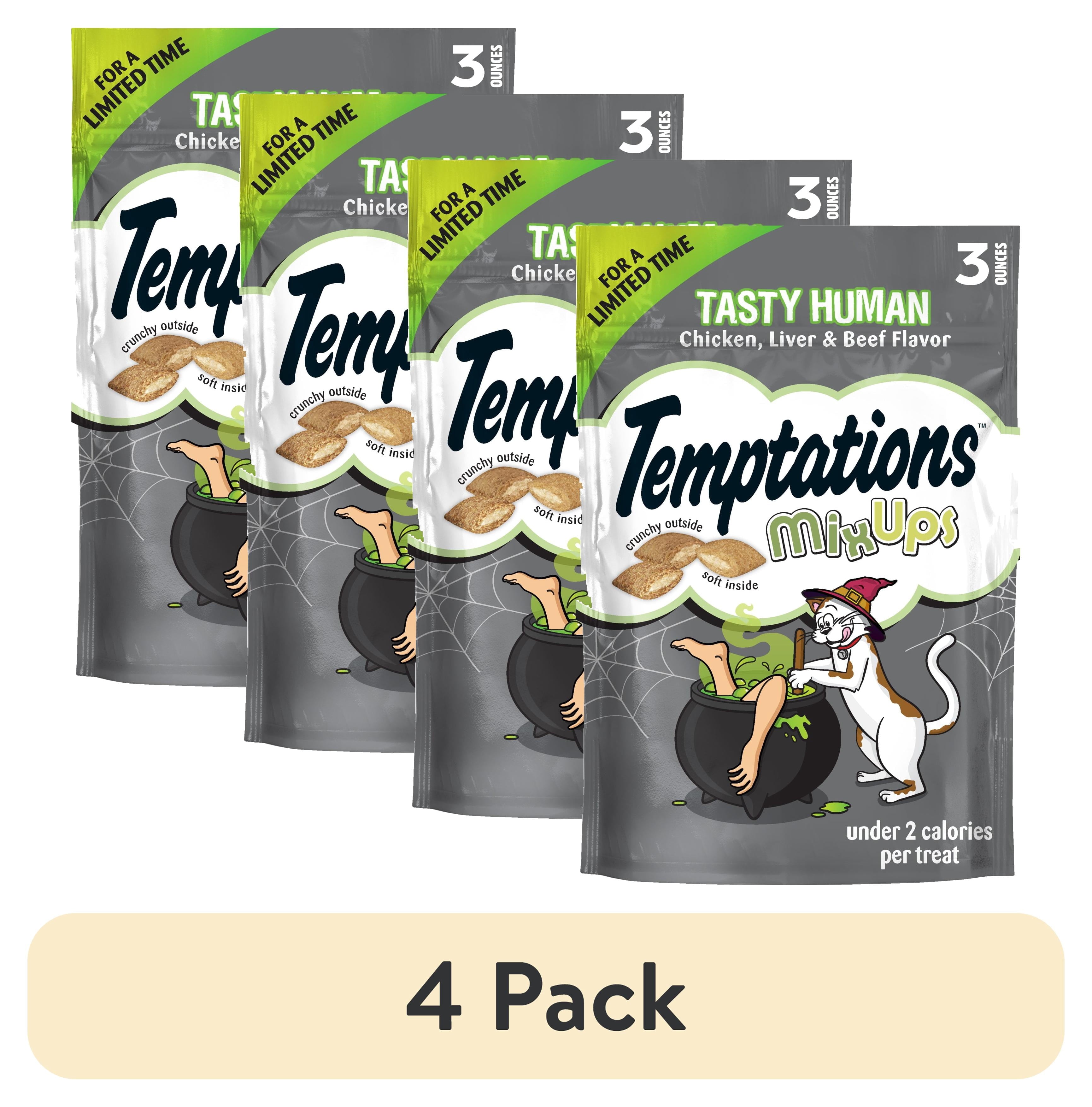 (4 pack) Temptations Mixups Crunchy and Soft Cat Treats Tasty Human, Chicken, Liver & Beef Flavors, 3 oz Pouch