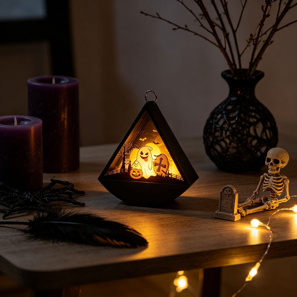 Cheapark Halloween Lanterns Decorations, Battery Operated Black Pumpkin Witch Lanterns, Flickering Light For Indoor Party Home Decor
