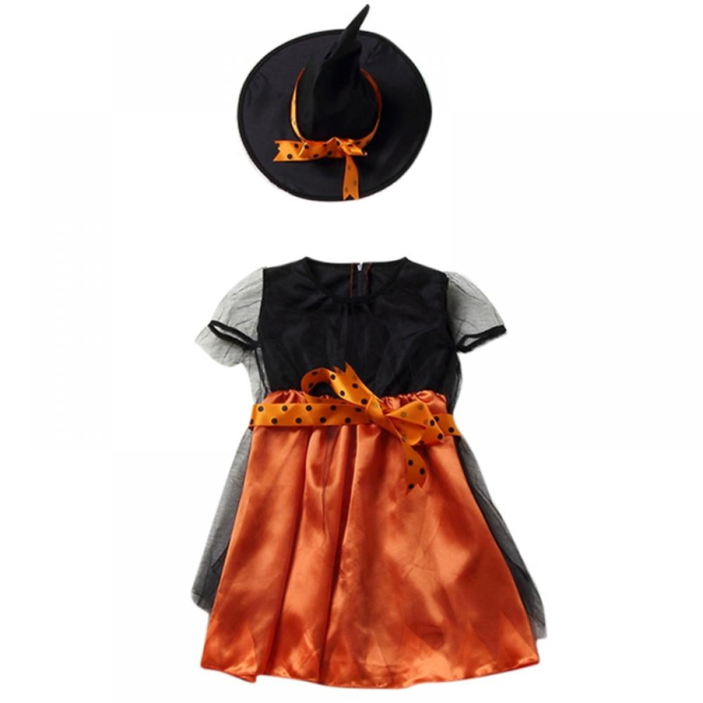 Xinhuaya 3-13T Halloween Witch Costume Set Dress Hat Broom Tutu Skirt for Halloween Cosplay Party