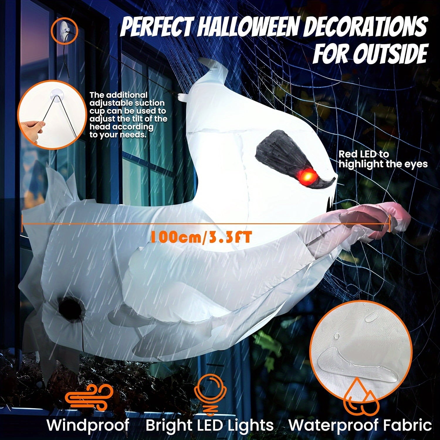 KINQUINN 3.3 ft Halloween Ghost Inflatable Breaking From Window, blow-up Spooky Decor For Yard Garden Lawn Party