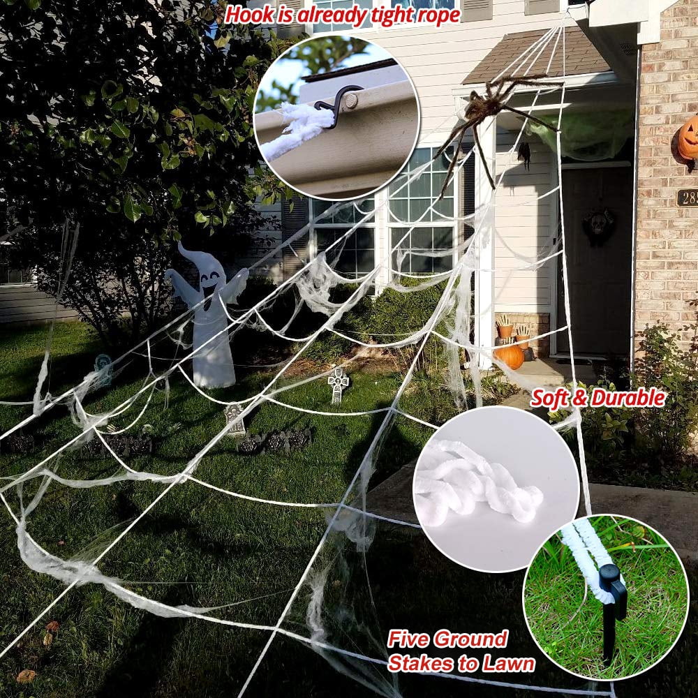PayUSD Halloween Decoration, 275" Halloween Spider Web + 59" Giant Spider Fake Spider and 20 Pcs Little Spider Halloween Decor for Indoor Outdoor Yard Home Costumes Party Haunted House Decor