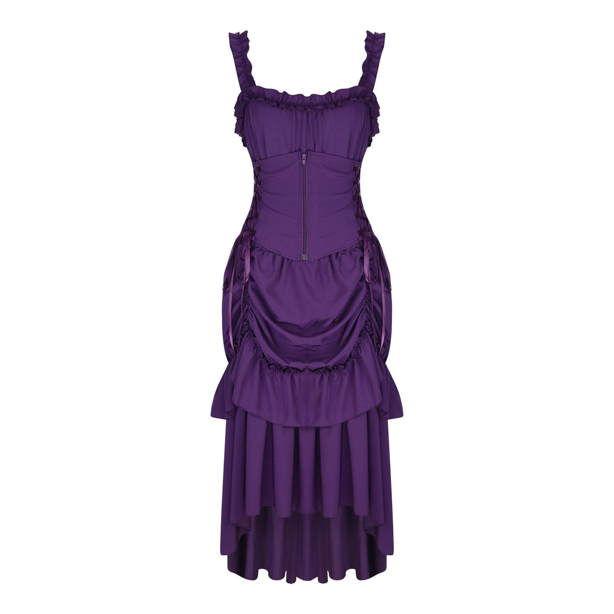 UPPADA Halloween Costumes For Womens Sleeveless Irregular Gothic Dress Ruffle Steampunk Dress Corset Square Neck Layers Dress