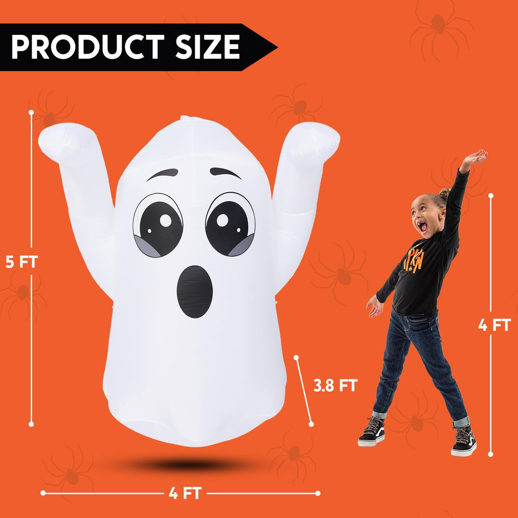 Joyfy 5Ft Halloween Inflatable Pumpkin Ghost with Colorful LED Lights,Halloween Blow Up Cute Decor for Indoor Outdoor Holiday Yard Decoration