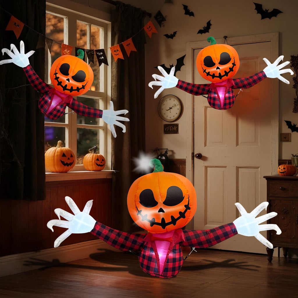 BeePrincess 5 FT Halloween Inflatable Pumpkin Ghost – Outdoor LED Blow-Up Decoration with Giant Arms, Light-Up Eyes, Waterproof Yard Decor for Lawn and Garden