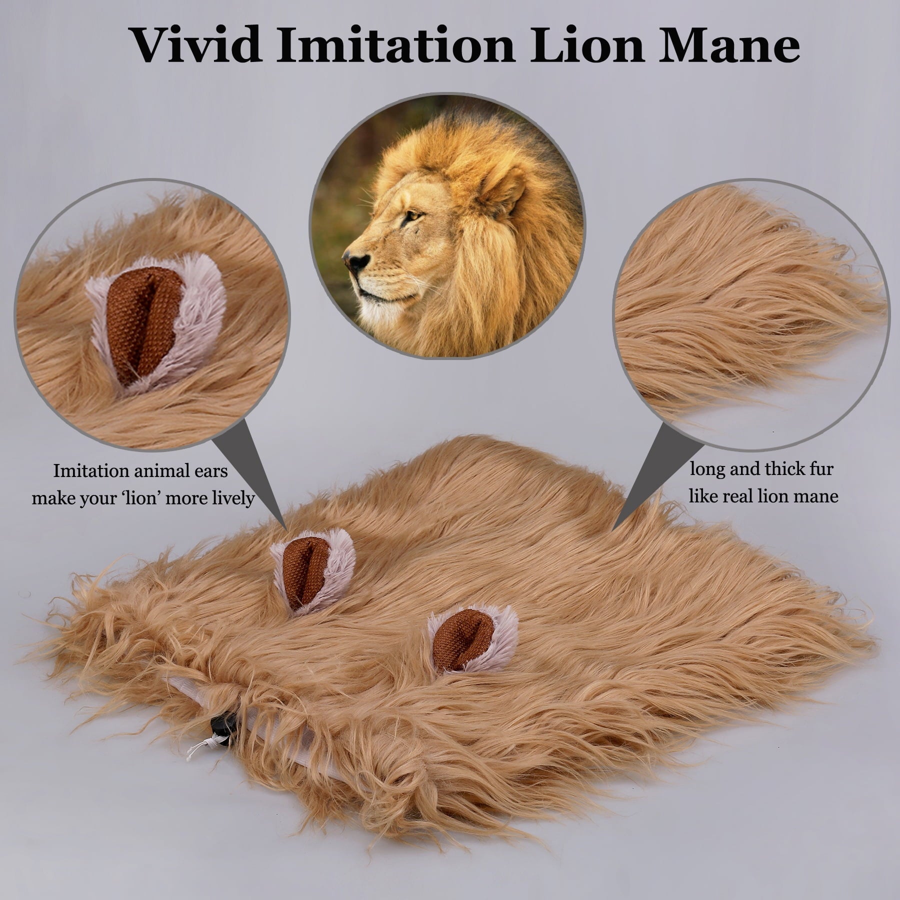 Lion Mane Wig for Dogs, Funny Pet Cat Costumes, Furry Dog Clothing Accessories (Size M,Grey)