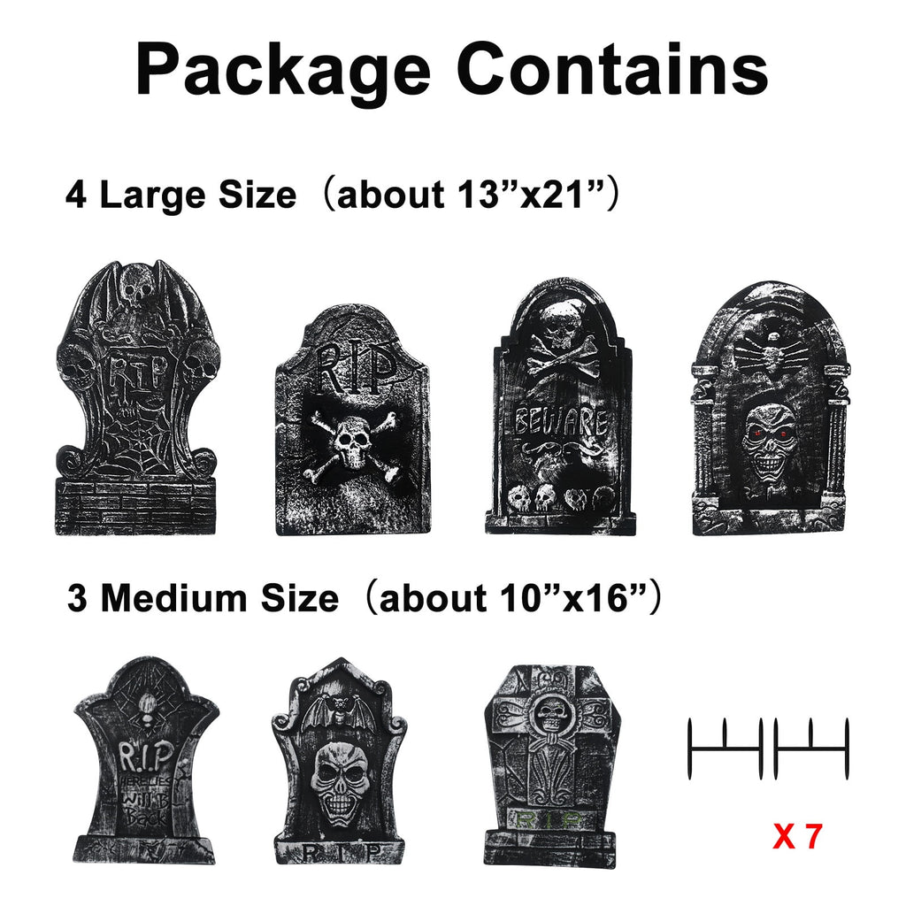 Gamexcel 3-Pack Large 17" Halloween Foam RIP Tombstones with Stakes - Graveyard Lawn Decorations for Spooky Haunted House Decor