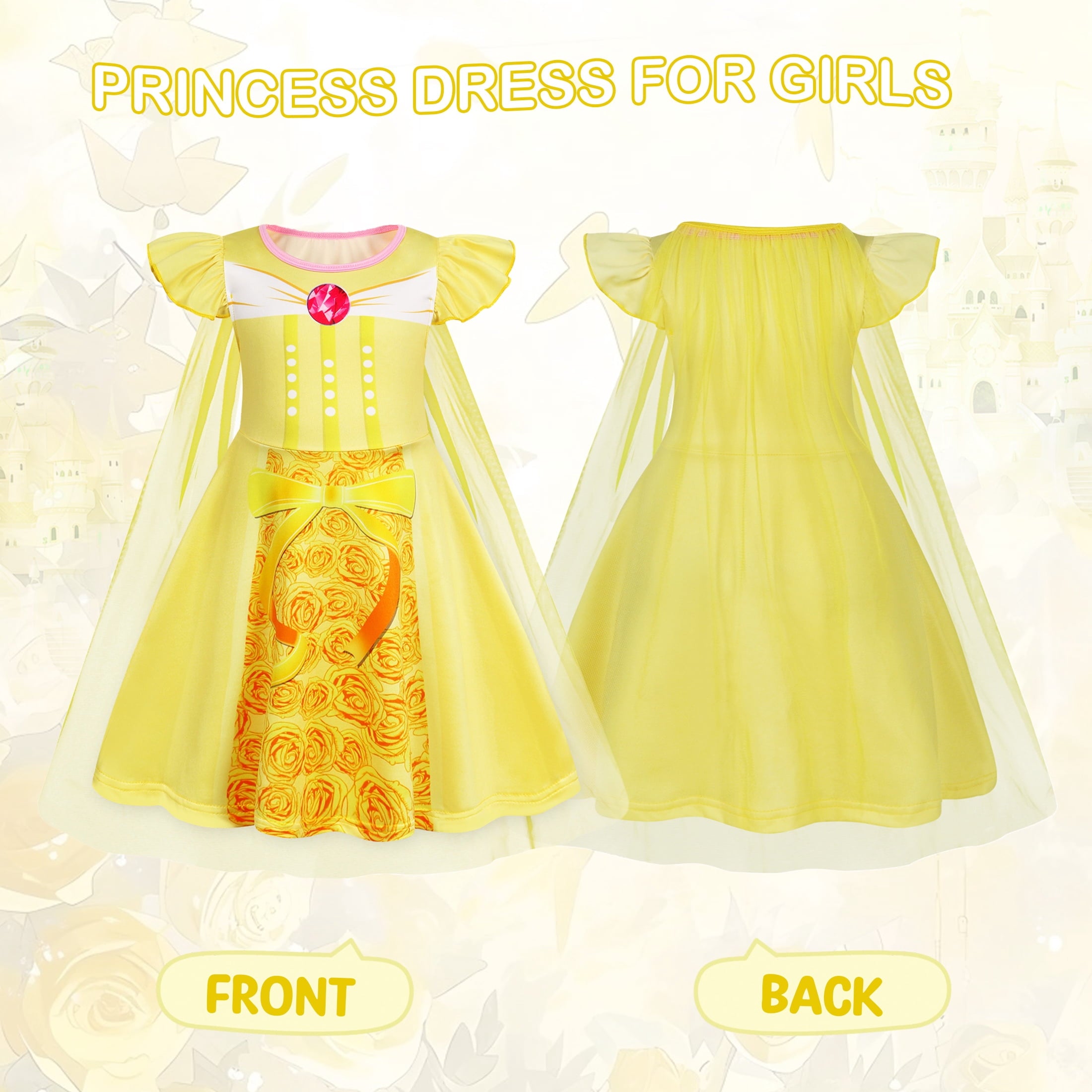 Benylion Girls Ice Princess Dress Halloween Cosplay Costumes With Tulle Cape Kids Birthday Party Dress up Outfit for 7-8 Years