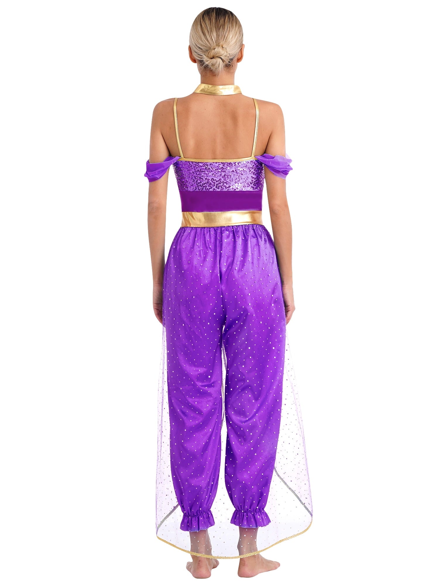 YiZYiF Women's Arabian Princess Dance Costume Halloween Party Fancy Dress Shiny Belly Dance Jumpsuit Turquoise B M