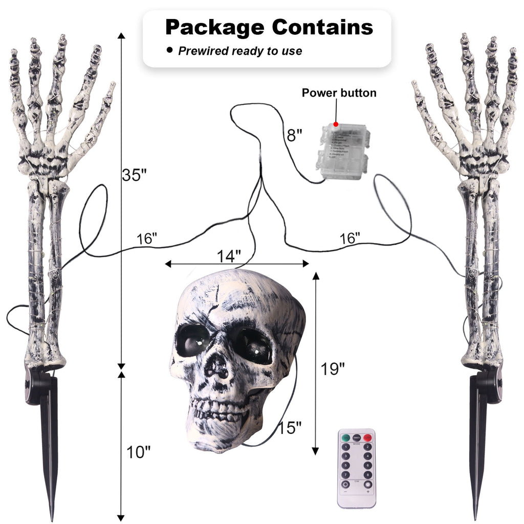 GameXcel Skeleton Hands Halloween Yard Decorations, 6 Pack 18 in Posable Skeleton Arms with Ground Stakes, Outdoor Graveyard Lawn Decor