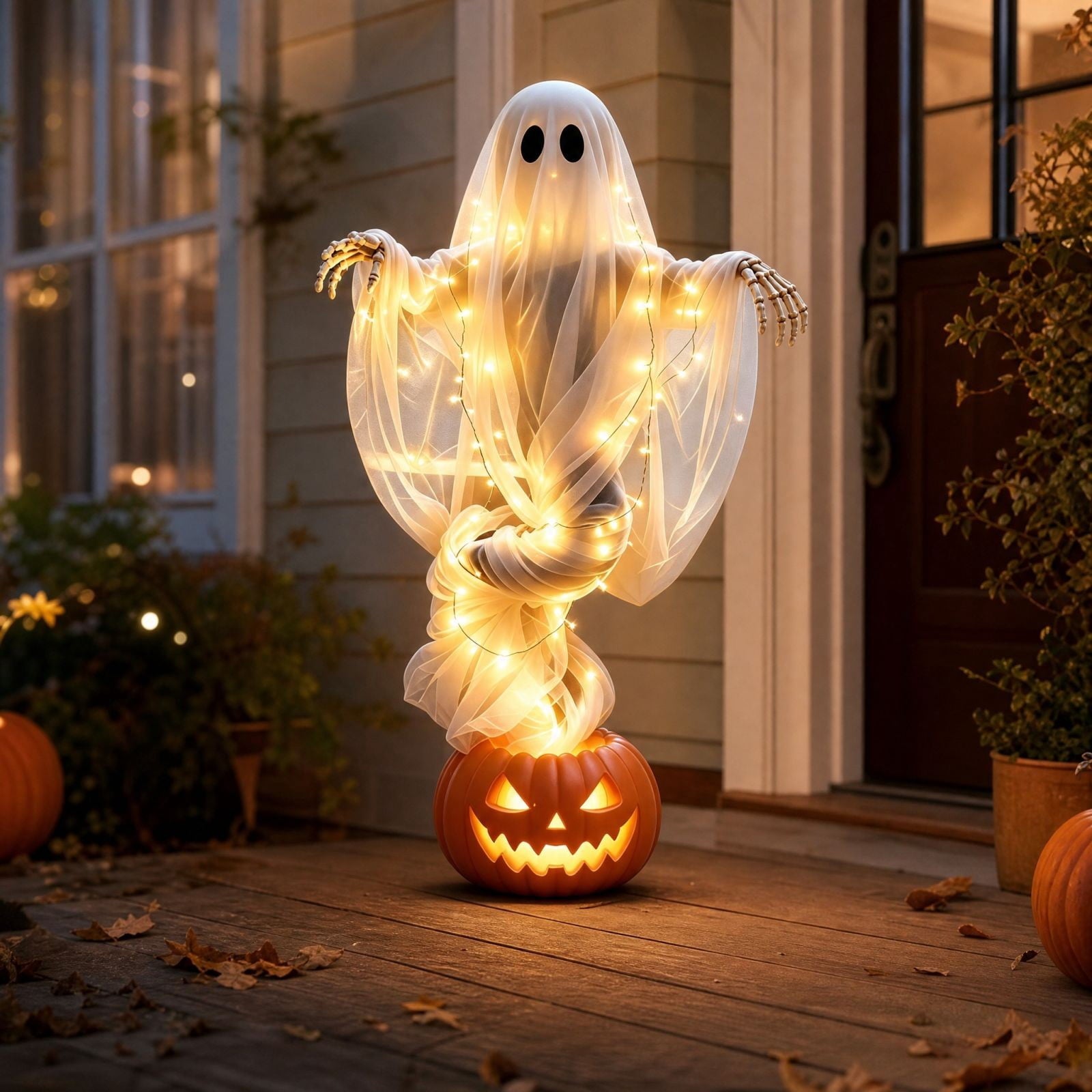 Halloween Light-Up Ghost Decorations Outdoor - 6.5 FT - 8 Sounds Gaint Hanging Swing Ghost Halloween Decoration, Spooky Cute Ghosts Decorations for Front Porch Yard Tree