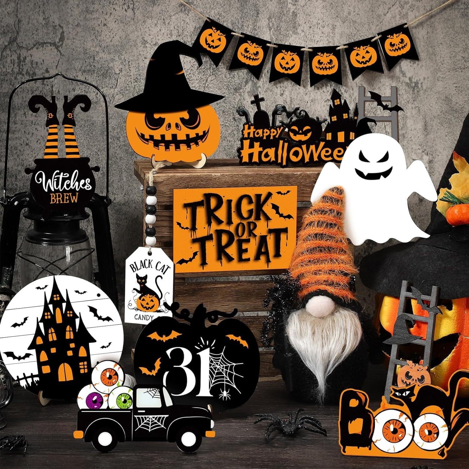 SUSHANG Halloween Pumpkin Party Decorations Hanging Luminous Pumpkin Shaped Hanging Decoration 3.8 Ft Animated Talking Pumpkin with Rotatable Head Light Up Eyes Outdoor Decor