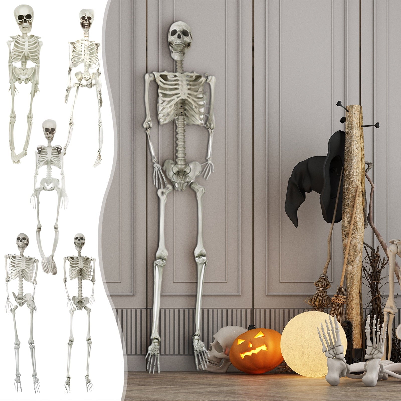 Nrmvnmi 35.4 Inch Halloween Skeleton - Life Size Full Body Realistic Human Bones with Posable Joints for Halloween Pose Skeleton Prop Decoration