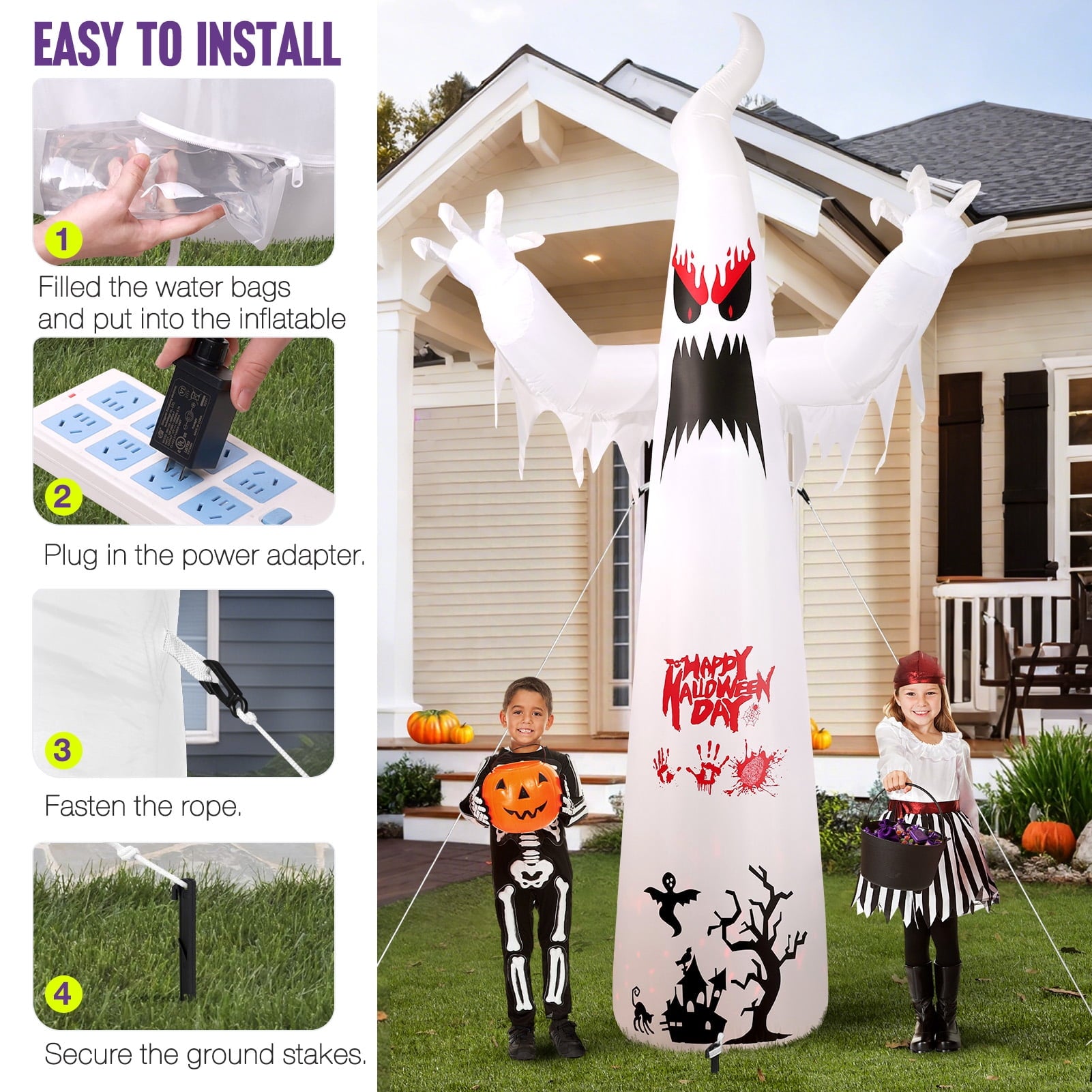 Ayieyill 8.5FT Halloween Inflatables Pumpkin Ghost Family with Built-in LED Lights, Halloween Blow up Yard Decorations