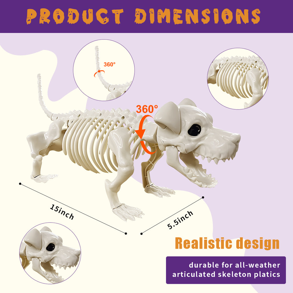 Halloween Animal Skeletons Cats Dog Skeletons Pose-N-Stay Plastic for Yard Garden Lawn Halloween Party Favors Decoration 2-Pack