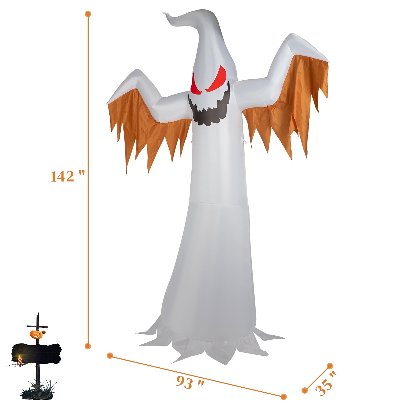 Ktaxon 12' Halloween Inflatables Outdoor Halloween Ghost Decoration with 4 LED Lights Blow up Ghost Flashing Flame