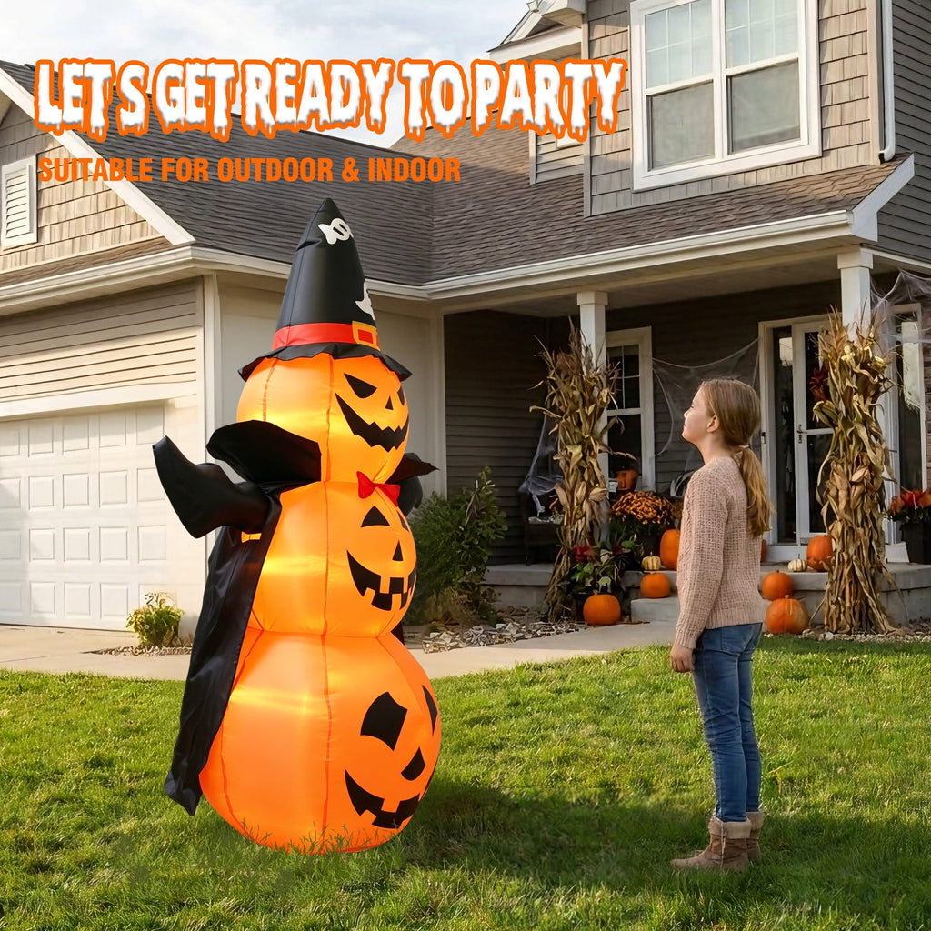 MAGOTAN 5 FT Halloween Inflatables Cape Pumpkin Outdoor Decorations Cape Pumpkin Halloween Inflatable Blow Up Halloween Cape Pumpkin Decoration Build-in LED Lights