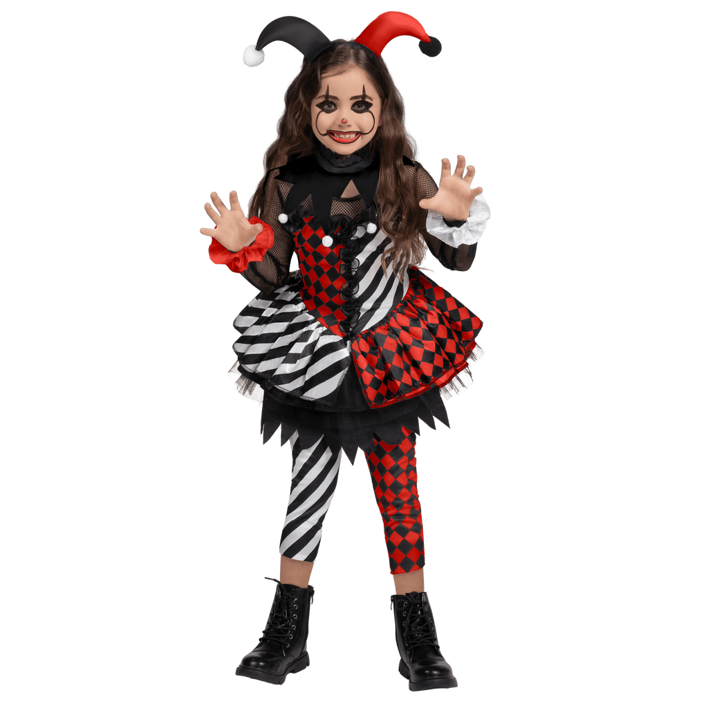 Joyfy Girls Clown Costume, Halloween Evil Clown Costume, Black and Red Jester Dress for Girls Halloween Party Dress Up Cosplay
