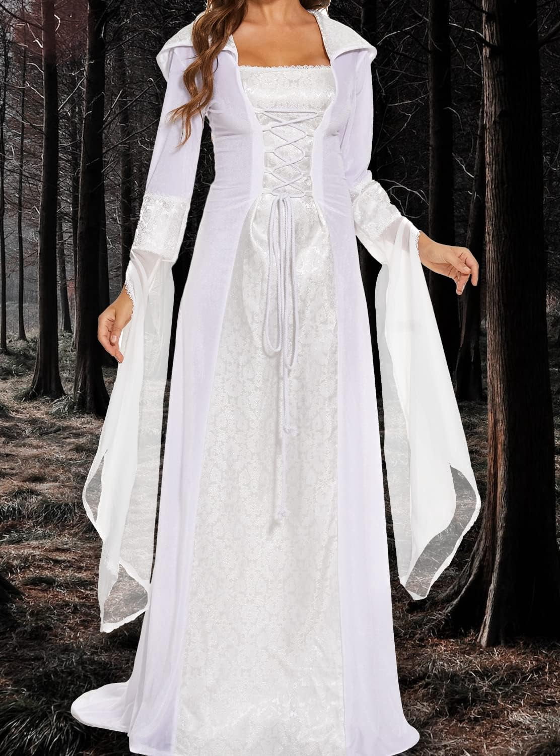Halloween Witch Costume Women, Deluxe Witch Dress Costume, Vintage Embroidered Renaissance Gothic Hooded Vampire Gown Dress Cosplay Costumes Black M
