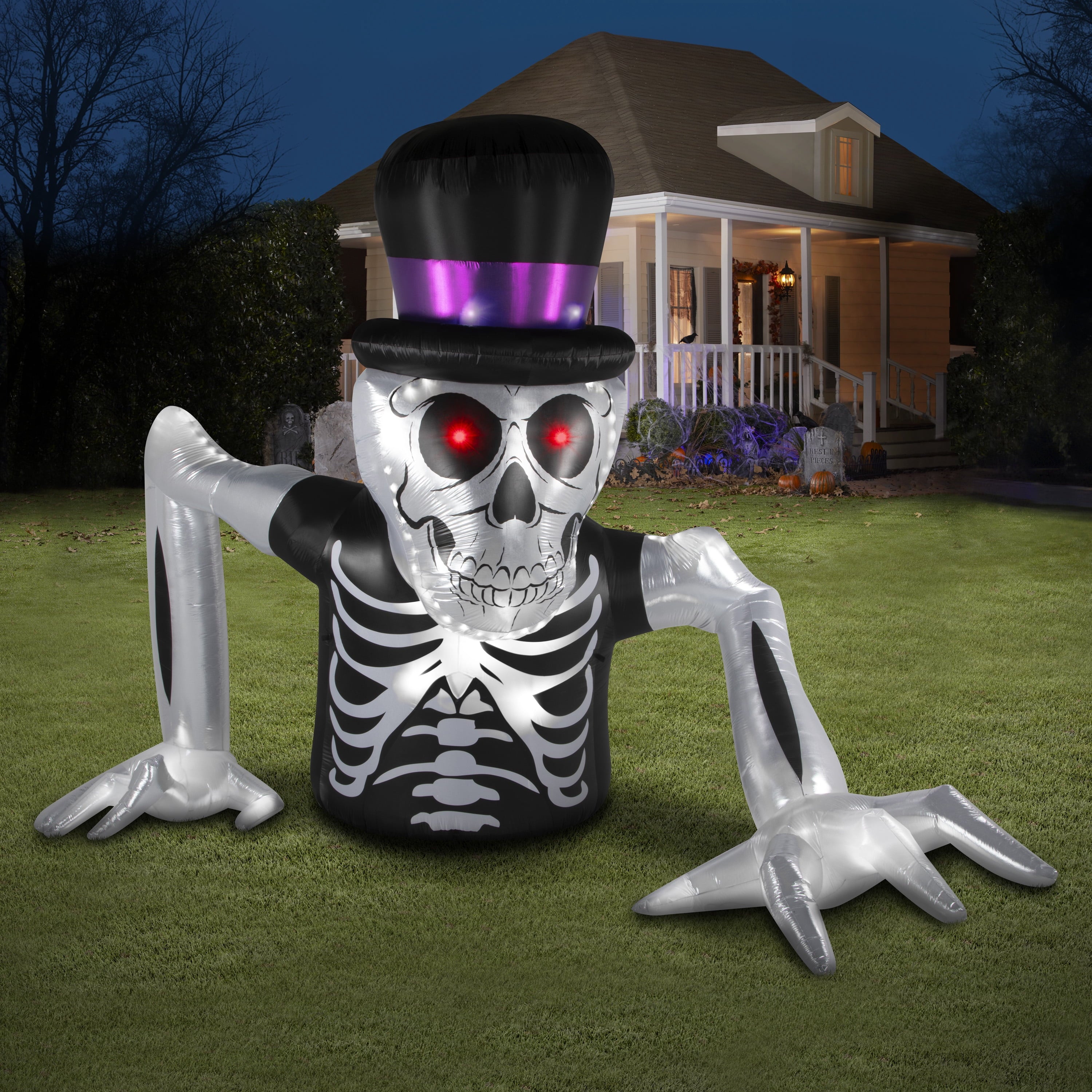 Airblown Halloween Light-Lightshow Mixed Media-Grave Crawler-Skeleton w/Top Hat-Colossal