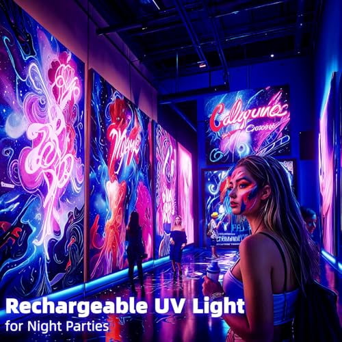 Battery Powered Black Light,Rechargeable Blacklight,Cordless 395nm Light Glow Party,Halloween,Body Painting,2 Packs