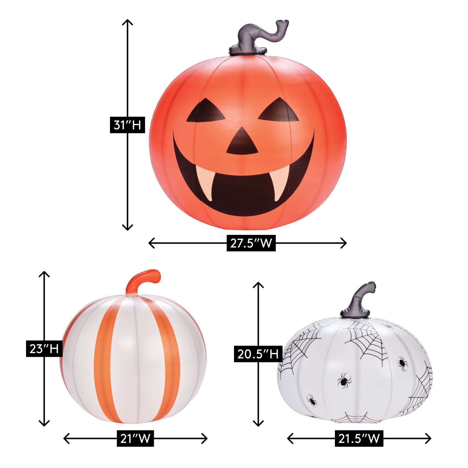 FUNBOY Inflatable Pumpkin 3-Pack Halloween Decorations Outdoor with Bonus Ghost