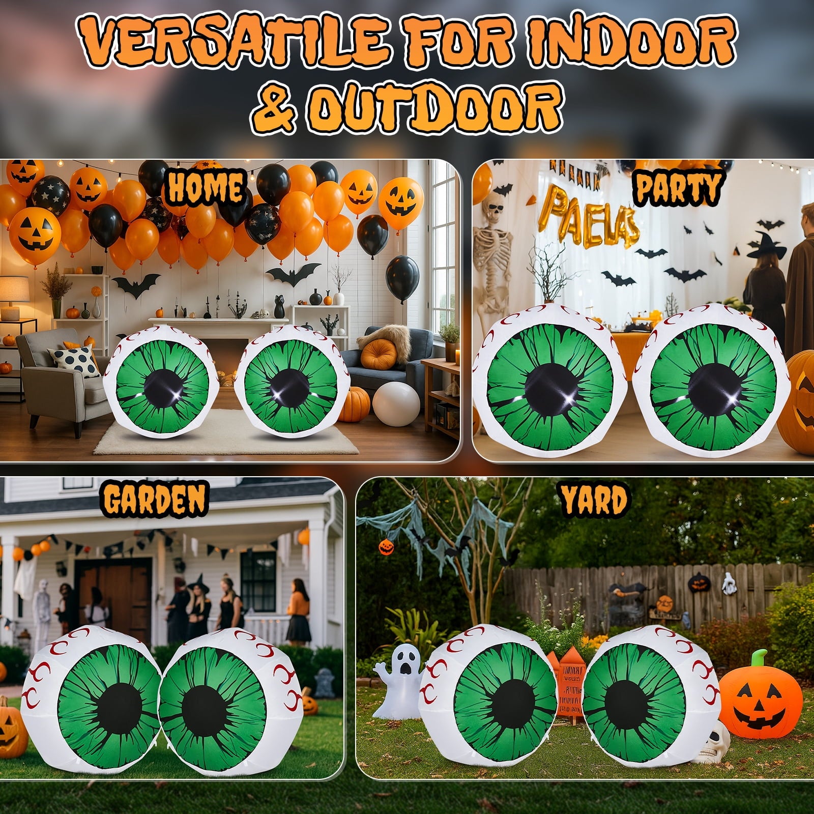 2 Packs Halloween Inflatables Large Set of Lighted Eyes Decoration 3FT Blow Ups Green Eyes for Yard Inflatable Halloween Decor Outdoor with LEDs Party Supplies Blow up Decoration for Indoor Outdoor