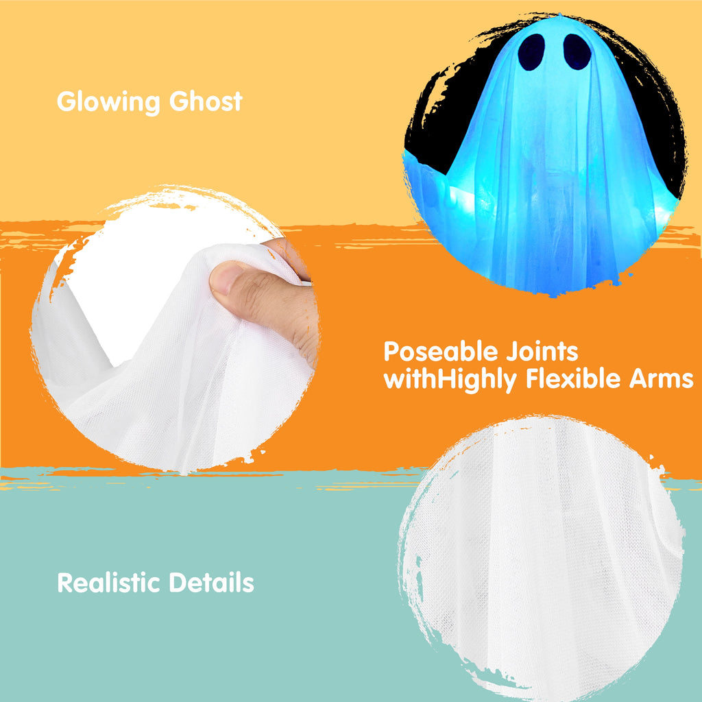 Joyfy 47inch Halloween Decorations Outdoor Hanging Ghost,Light up White Ghosts with Spooky Warm White LED Light,Halloween Outdoor Yard Porch Decorations,Haunted House Decorations