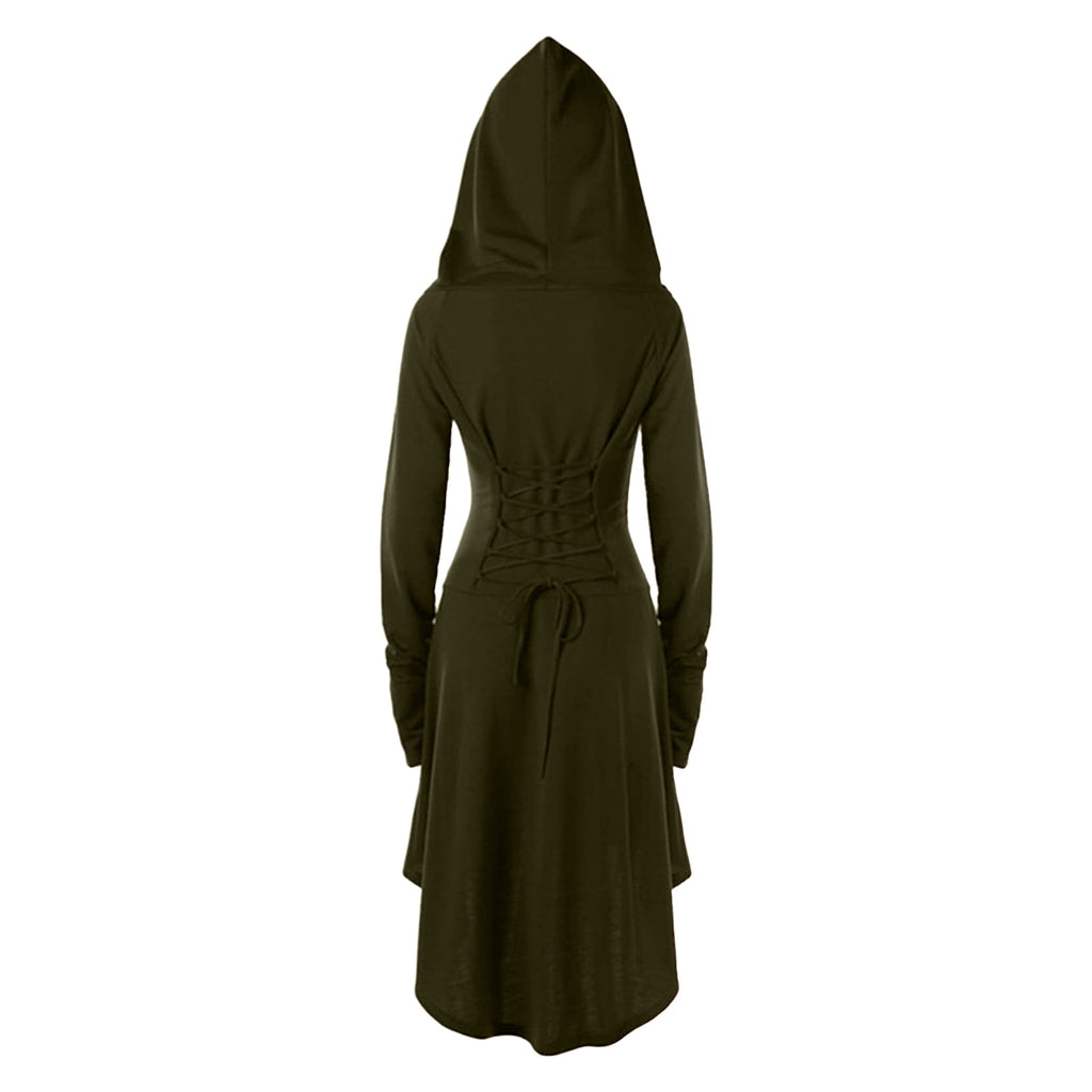 WASFDN Womens Renaissance Costumes Hooded Robe Lace Up Renaissance Dress Women Halloween Vintage Medieval Cloak(Green,L)