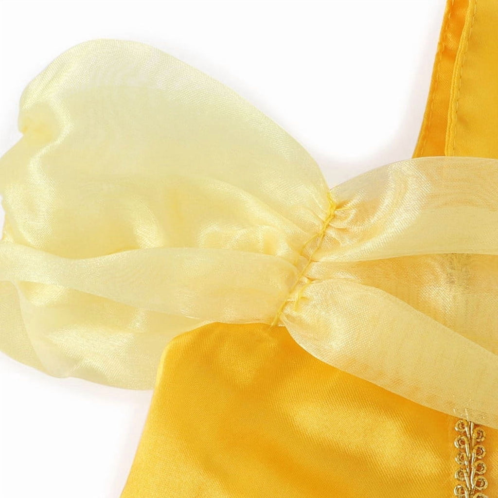 Jurebecia Princess Dress for Girls Costume Kids Off Shoulder Layered Toddler Halloween Cosplay Birthday Party Outfit up Yellow 120 cm 5-6 Years