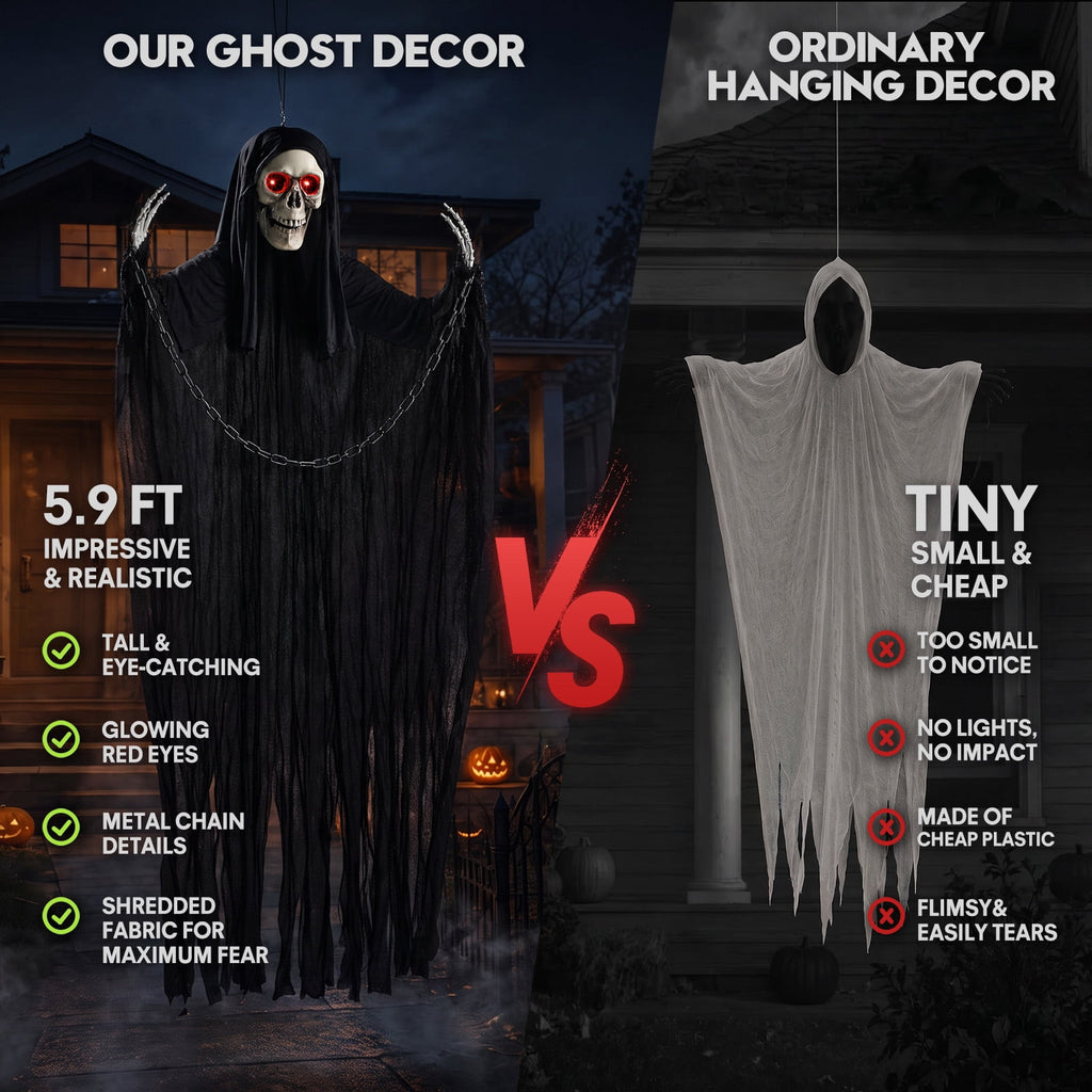 Ayieyill Halloween Grim Reaper 6ft Hanging Ghost Skeleton Decorations, Spooky Halloween Decor for Yard Haunted House Party Outdoor