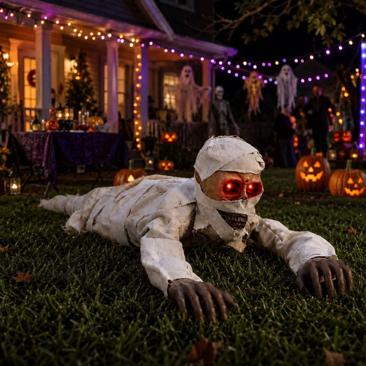 Halloween Light-Up Ghost Decorations Outdoor - 6.5 FT - 8 Sounds Gaint Hanging Swing Ghost Halloween Decoration, Spooky Cute Ghosts Decorations for Front Porch Yard Tree