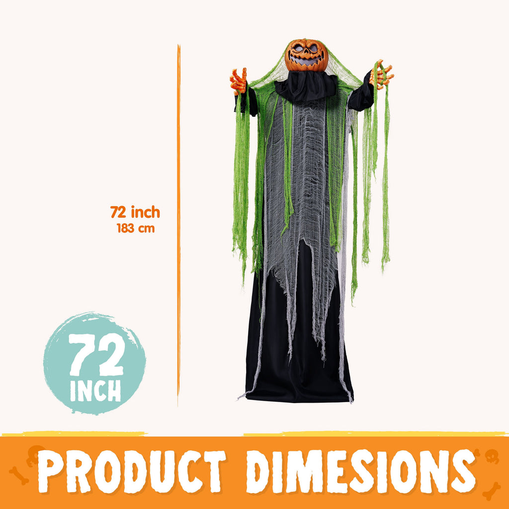 Joyfy 67" Standing Grim Reaper with Chain, Large Halloween Decorations Outdoor, Life Size Animatronics Skelton, Sound-Actived Party Decor with Creepy Sound & LED Eyes, Scary Haunted House Props