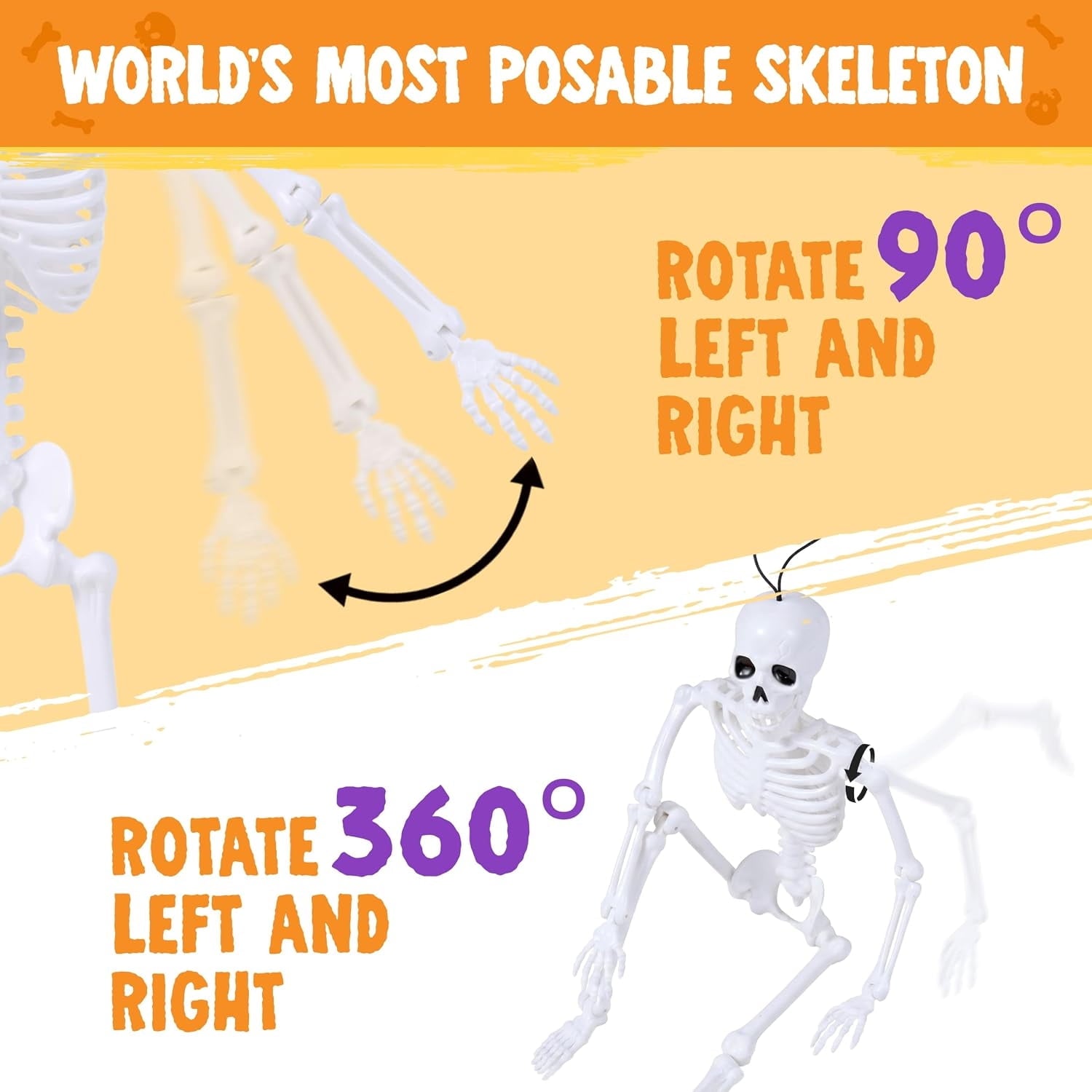 Joyfy 5 Pcs Halloween Skeleton Decorations,16 inch Full Body Poseable Skeleton with Movable Joints for Halloween Indoor Outdoor Party,Graveyard,Haunted House Accessories,White
