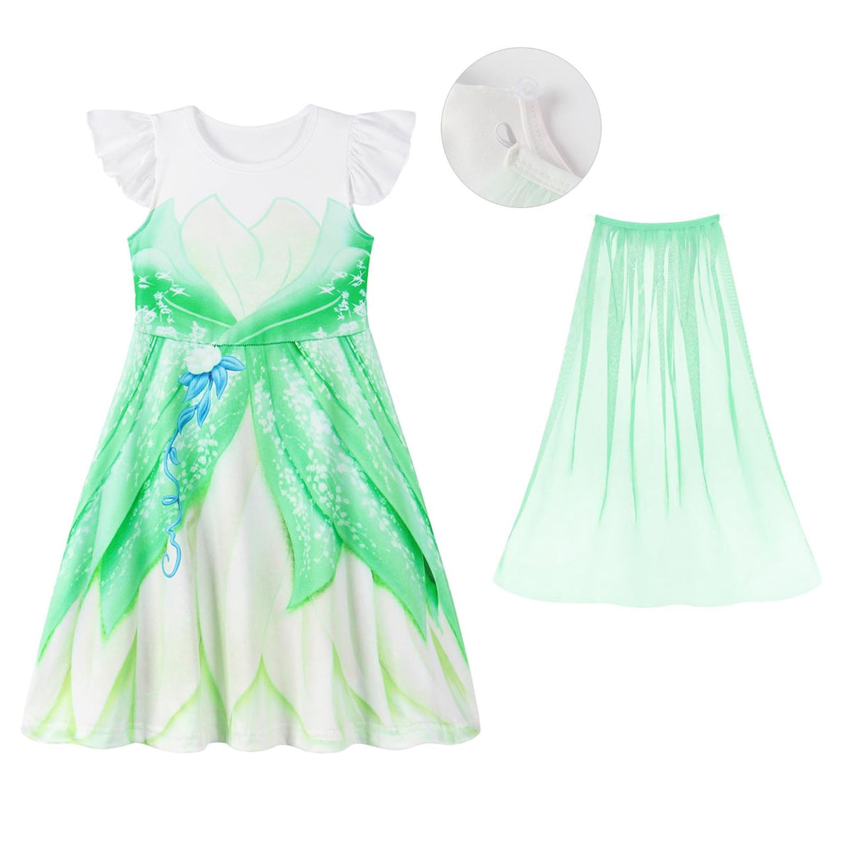 Benylion Girls Ice Princess Dress Halloween Cosplay Costumes With Tulle Cape Kids Birthday Party Dress up Outfit for 7-8 Years
