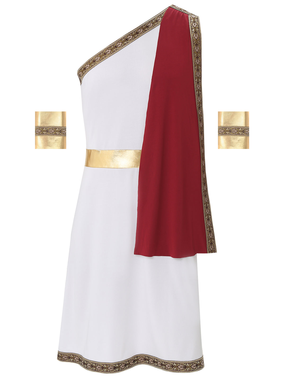 Haitryli Men's Ancient Greek God Toga with Sleeves One Shoulder Halloween Costume Tunic Role Play Black S