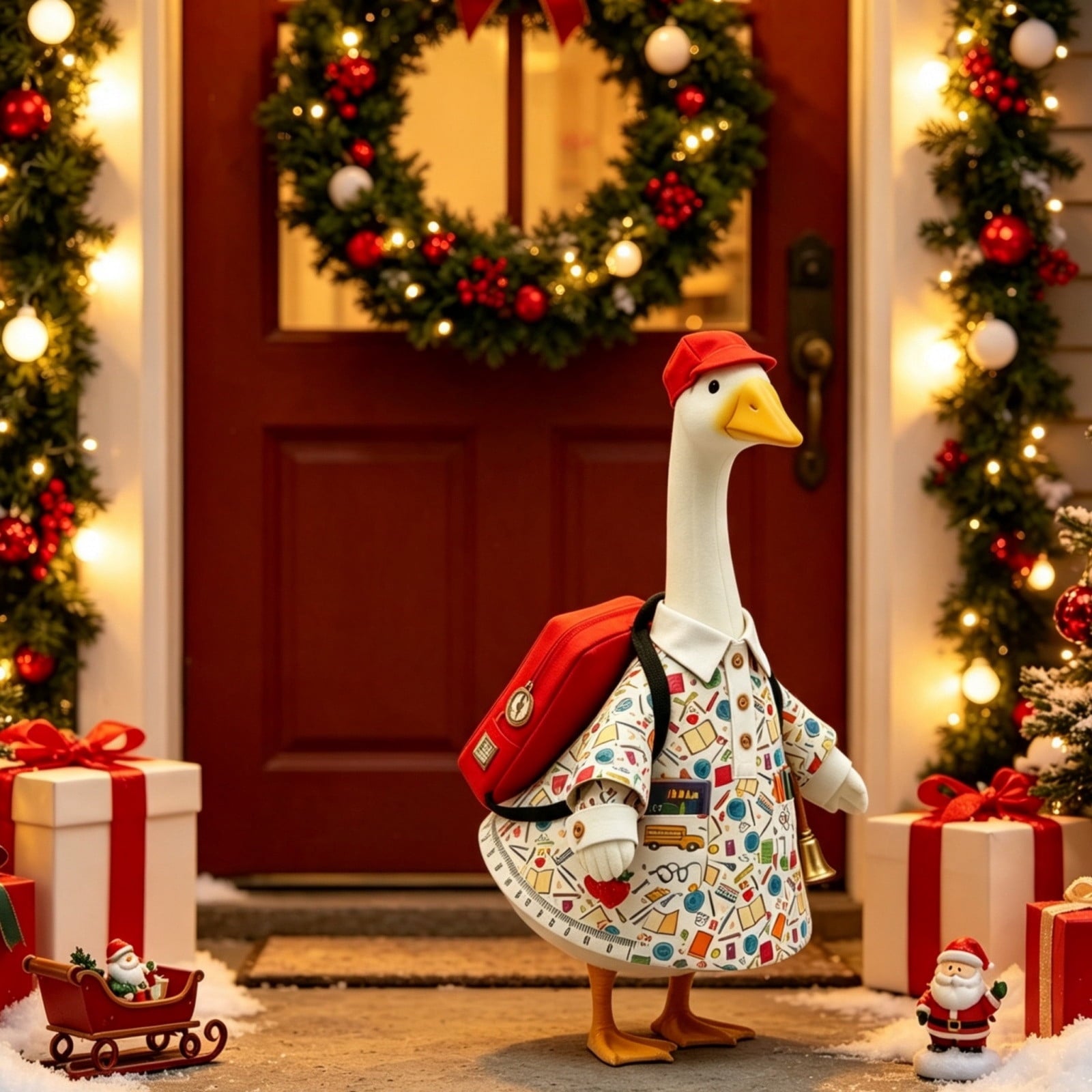 Thanksgiving Harvest Outfit for 23" Porch Goose, Goose Fall Theme Dress in White&Orange with Headwear Fall Harvest Decor for 23" Goose Outdoor Patio Yard Lawn Decoration