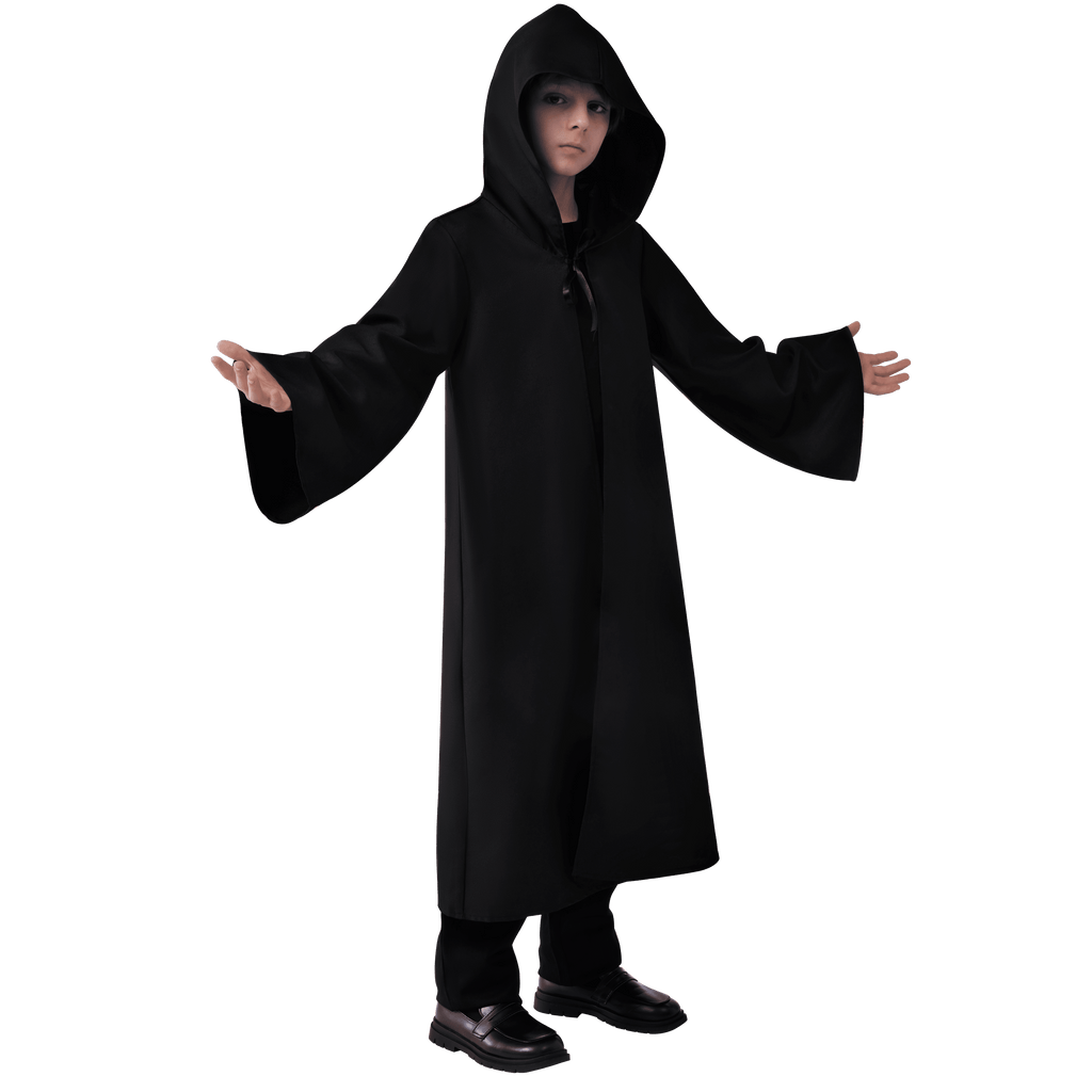 Joyfy Boys Renaissance Costumes, Kids Knight Costume, Black Cloak Tunic Hooded Robe Halloween Costume for Child Halloween Party Cosplay